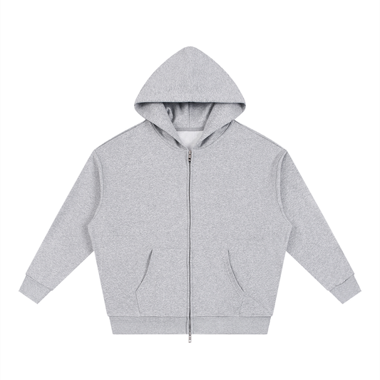 Unisex Loose Solid Full Zip Hoodie