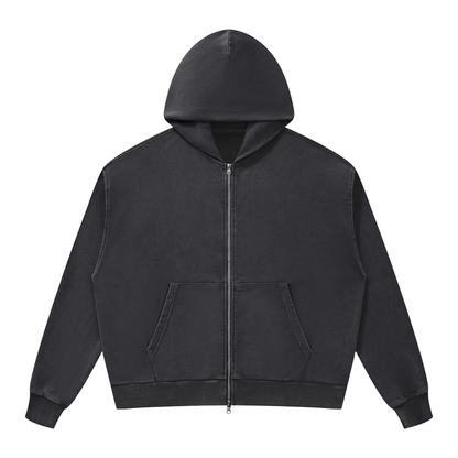 Unisex Mineral Wash Boxy Full Zip Hoodie