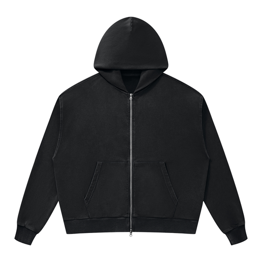 Unisex Mineral Wash Boxy Full Zip Hoodie