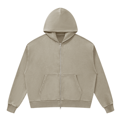 Unisex Mineral Wash Boxy Full Zip Hoodie