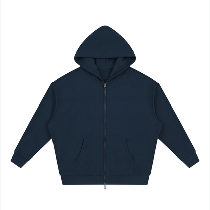 Unisex Loose Solid Full Zip Hoodie