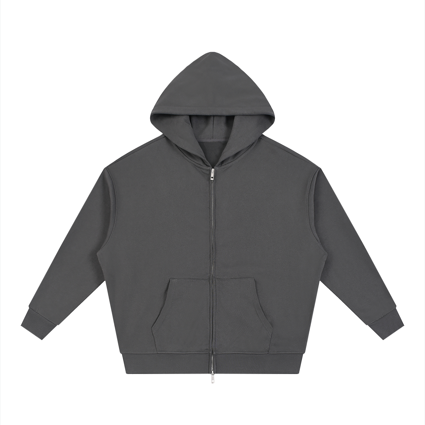 Unisex Loose Solid Full Zip Hoodie