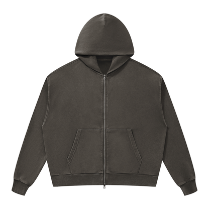 Unisex Mineral Wash Boxy Full Zip Hoodie